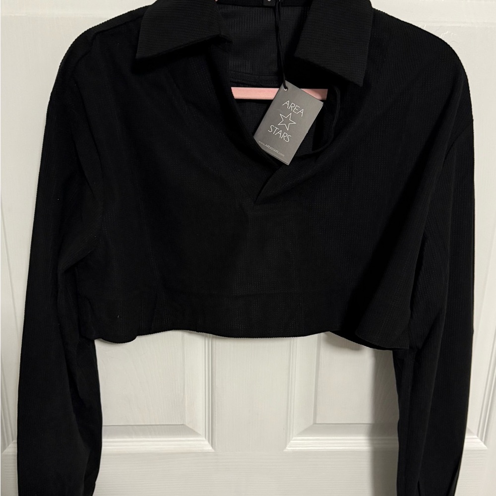 Area Stars Black Waffle Crop Top